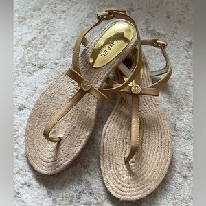 NEW MK Michael Kors Natural Rope and Leather Bow T-Strap Thong Sandals Size 5.5